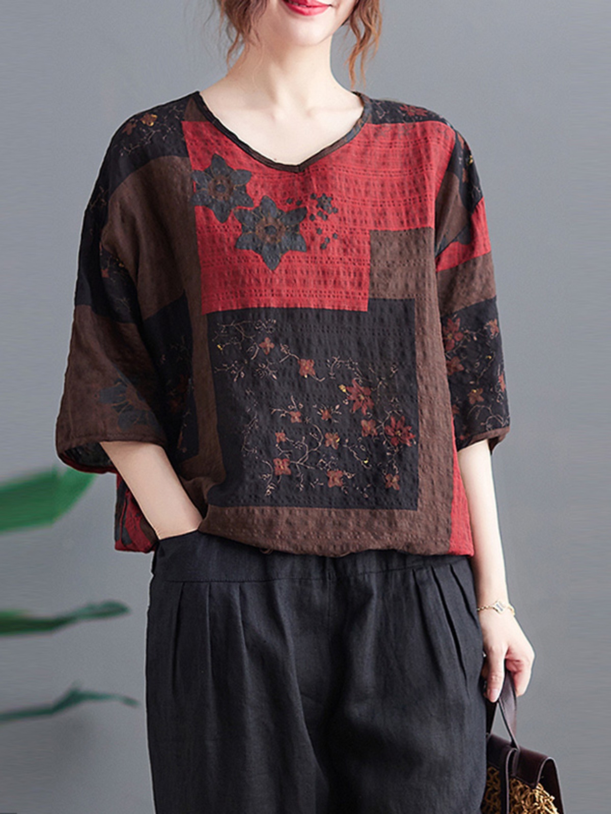 Lightweight Cotton Linen V-nec - Ethnic Fashion Wear 评论和价格