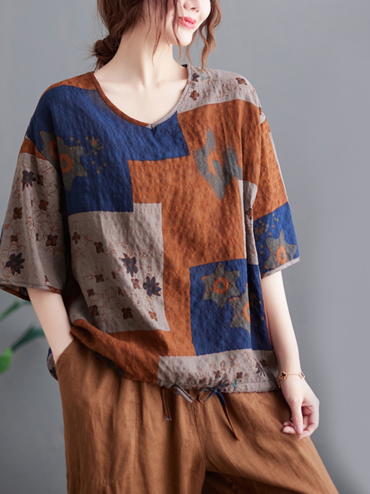 Lightweight Cotton Linen V-nec - Ethnic Fashion Wear 评论和价格