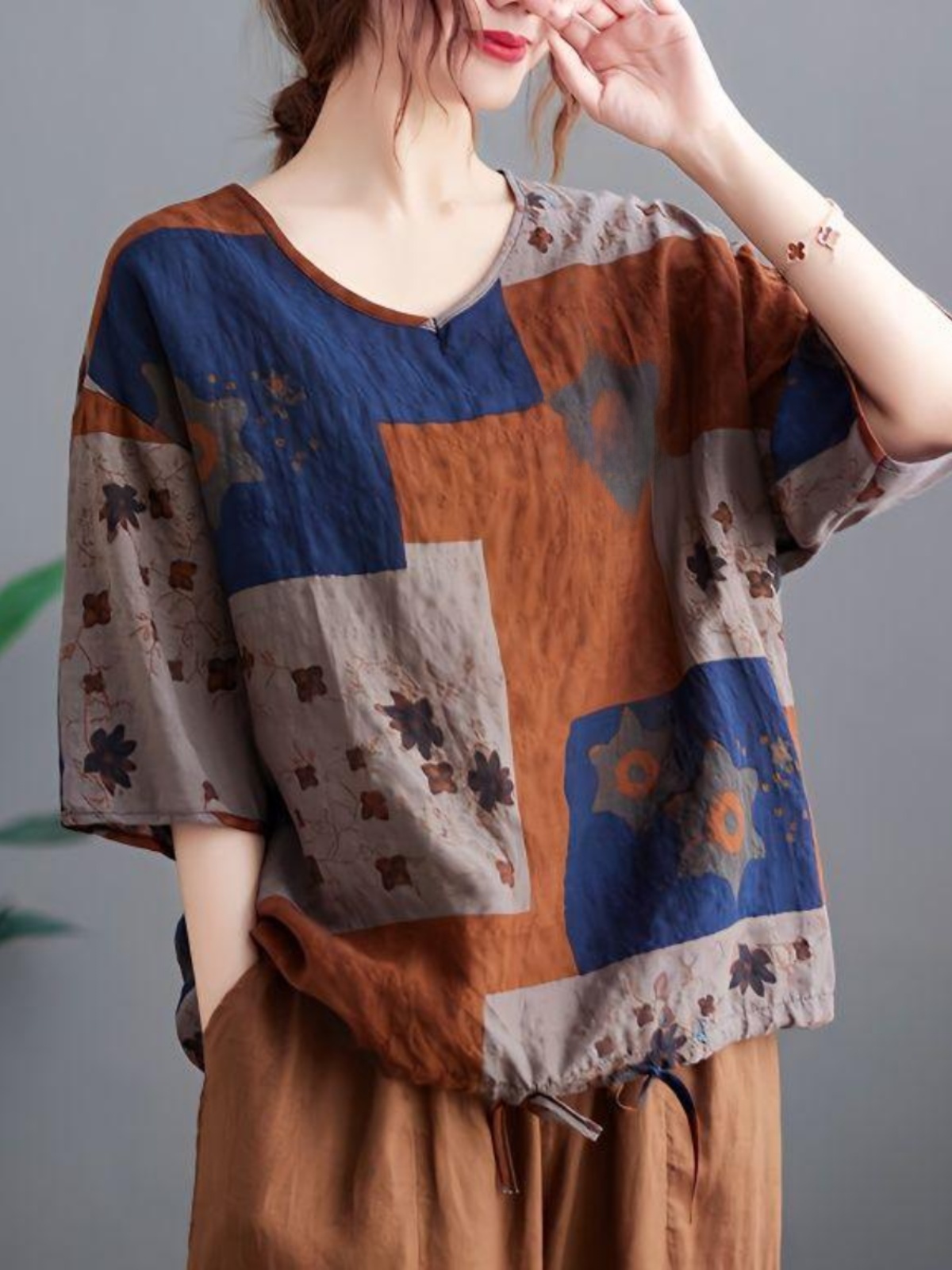 Lightweight Cotton Linen V-nec - Ethnic Fashion Wear 评论和价格